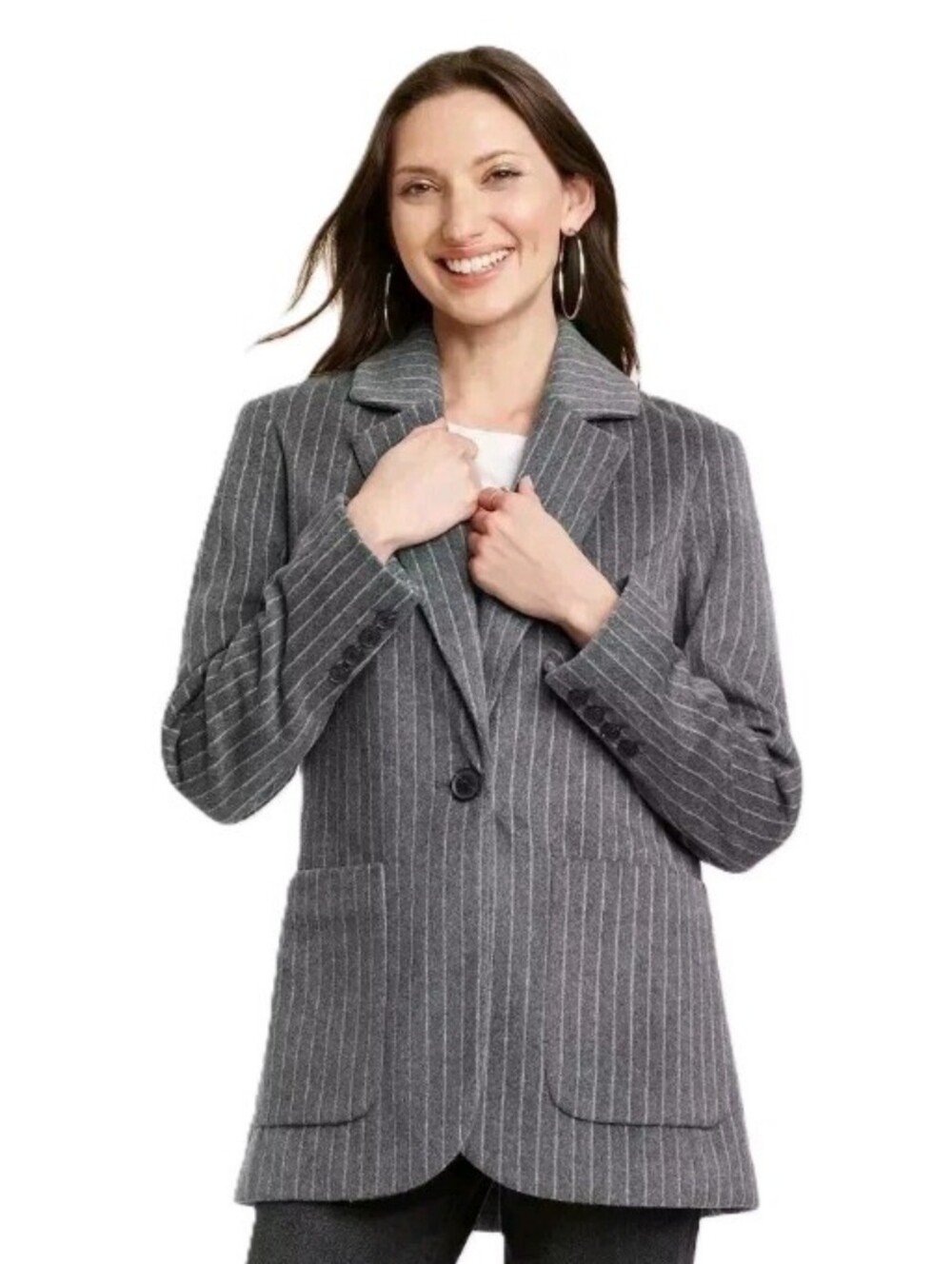 Universal Thread Cozy Fleece Charcoal Grey Pinstripe Blazer Size Large NWOT